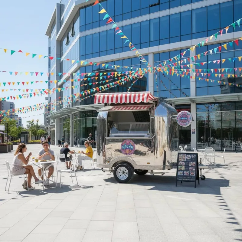 American Stainless Steel Fully‑Equipped Mobile Food Cart Trailer, Ice‑Cream Station For Fast‑Food Commercial Events