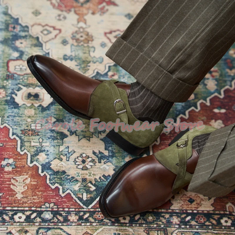 

Итальянские мужские туфли дерби из натуральной кожи ручной работы, разноцветные лоферы на массивном каблуке с пряжкой на ремне, мужские деловые деловые модельные туфли