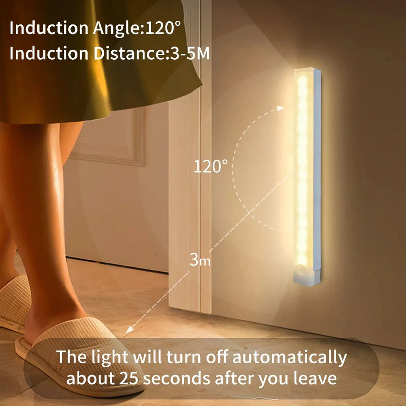 LED Motion Sensor Cabinet Light USB Rechargeable Induction Night Light Wireless Portable Detector Lamp Kitchen Staircase Backlig