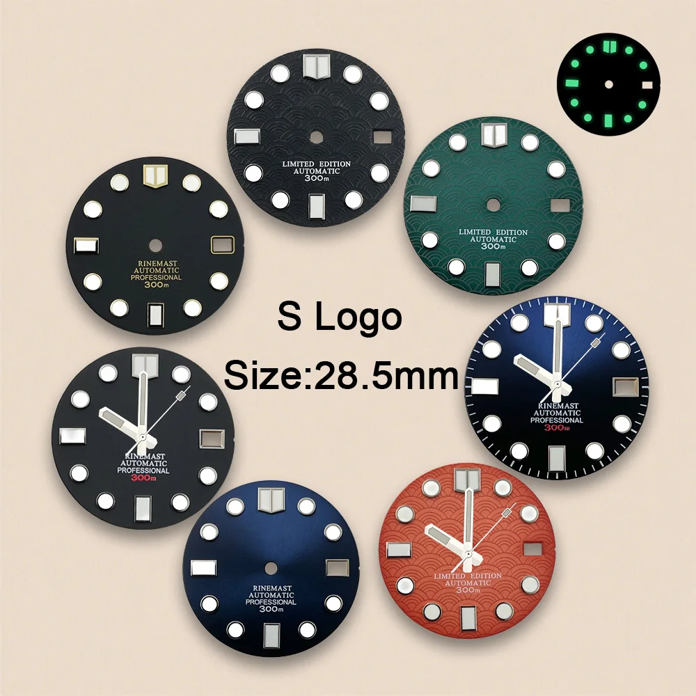 

New 28.5mm S Logo Scale Dial Suitable For NH35/NH36/7S/4R Movement Green Luminous Quality Watch Modification Accessories