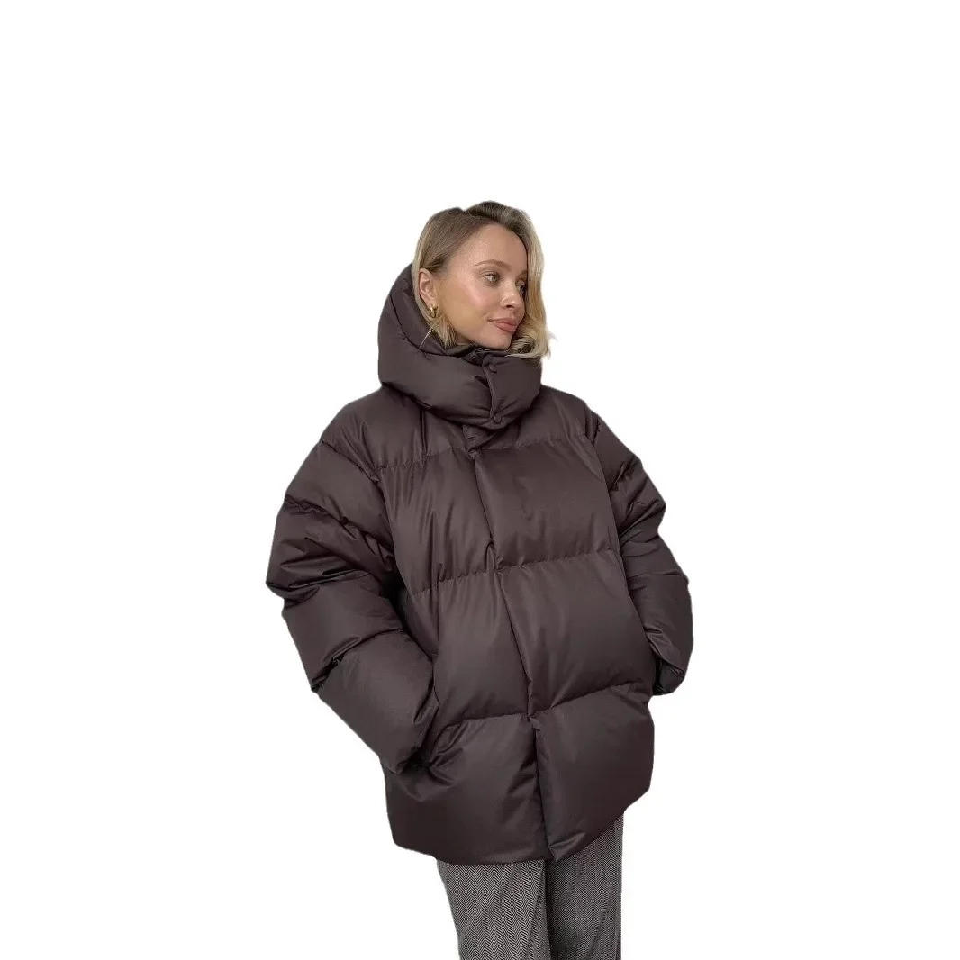 

Women's European American Style Loose Cotton Jacket Stand Collar Winter Coat with Pockets Super Thick Warm 2025