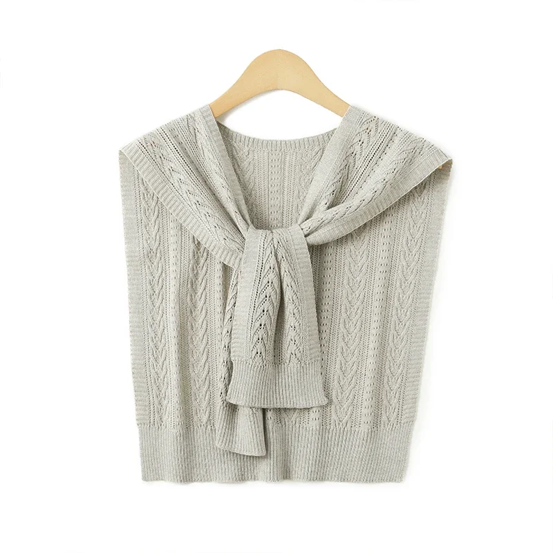 

Сплошной цвет, квадратная вязаная шаль для женщин с выдолбленным мотивом пшеничных ушей, повседневная шерстяная накидка на шею, пара рубашек