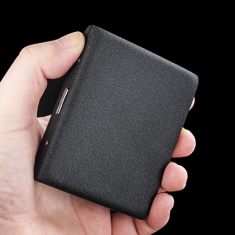 Premium Black Matte Cigarette Case Dual Size Metal Pocket Holder Slim Crush Proof Cigarette Storage Box Gift for Men Smokers