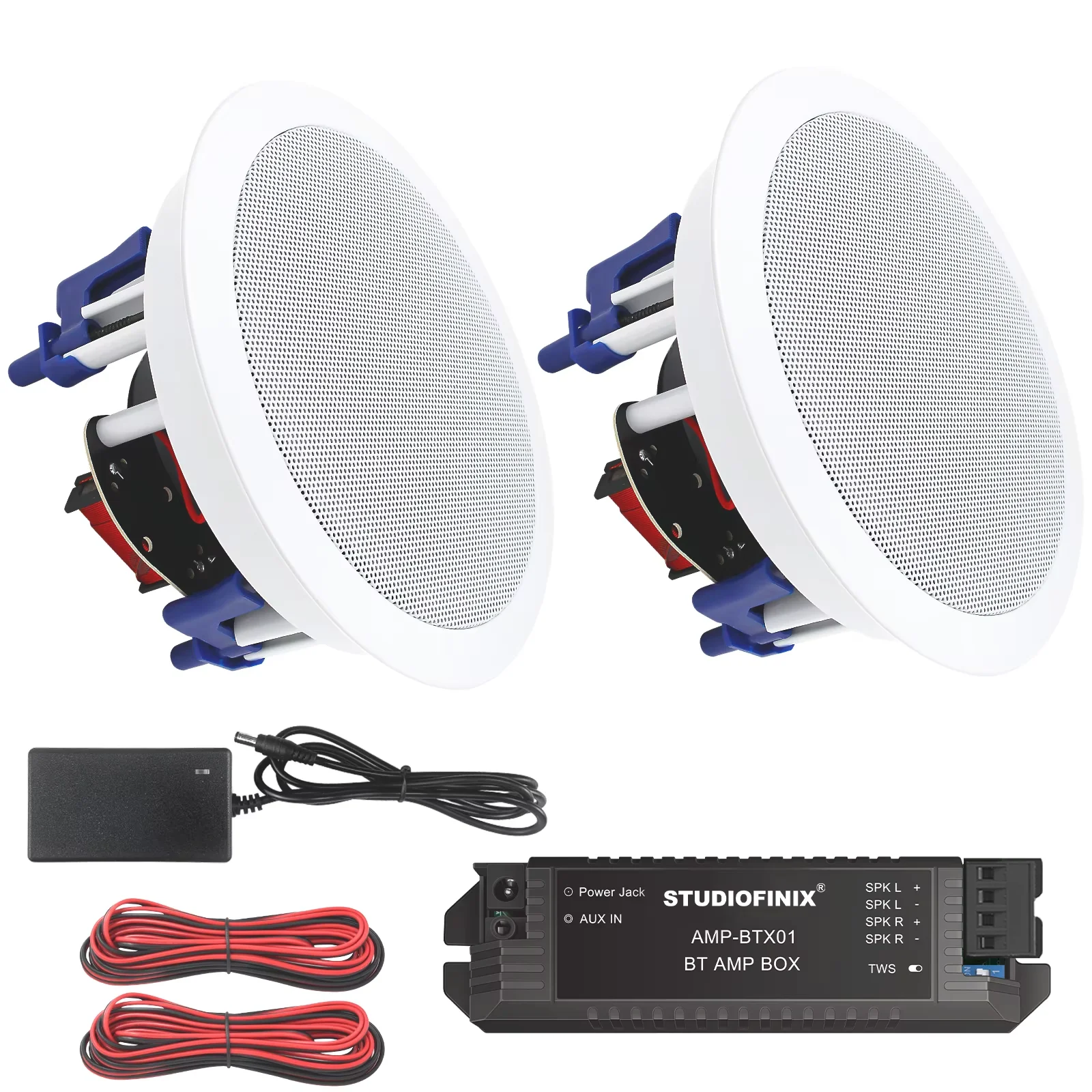 STUDIOFINIX 2PC 300W 5.25'' Home Bluetooth Amplifier Background Music System In-Wall Amp Ceiling Speaker Bathroom PA System