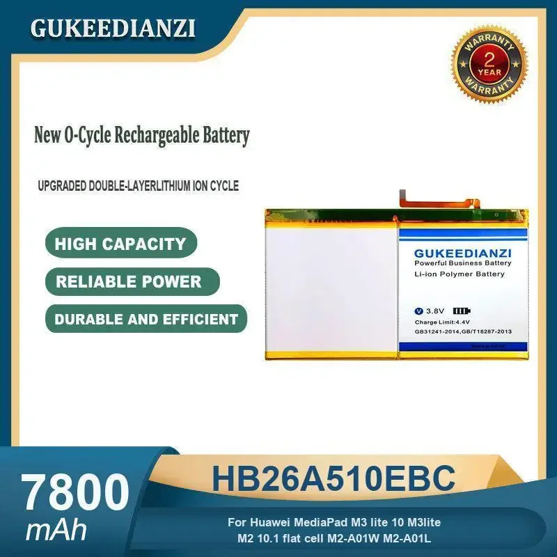 

High Capacity 7800mAh HB26A510EBC Tablet Battery For Huawei MediaPad M3 lite 10 M3lite M2 10.1 flat cell M2-A01W M2-A01L