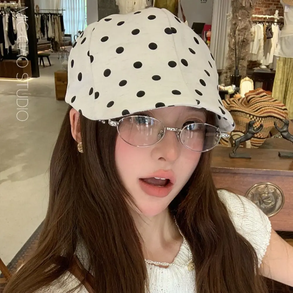 Retro Y2k Polka Dot Beret Cotton Dot Leopard Forward Cap Korean Style Thin Retro Painter Hat Spring