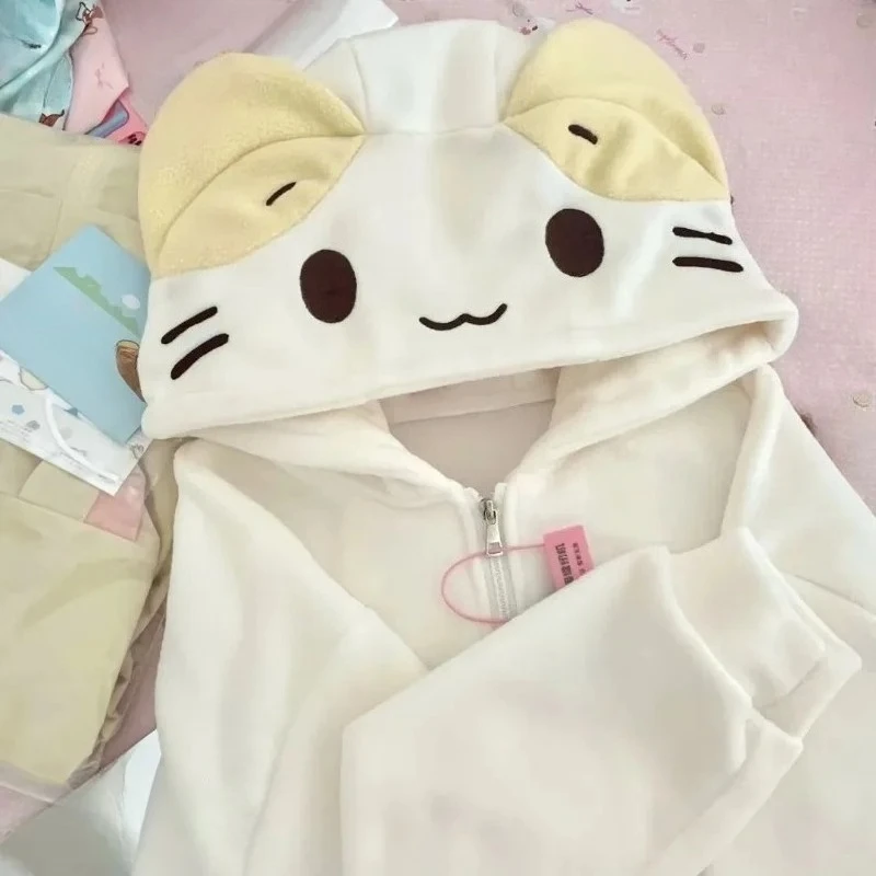 

Harajuku Kawaii Coats with Hoodies Women Japanese Sweet Lolita Sweatshirts Kawaii Cartoon Print Y2k Overcoat Fashion Clothes Top
