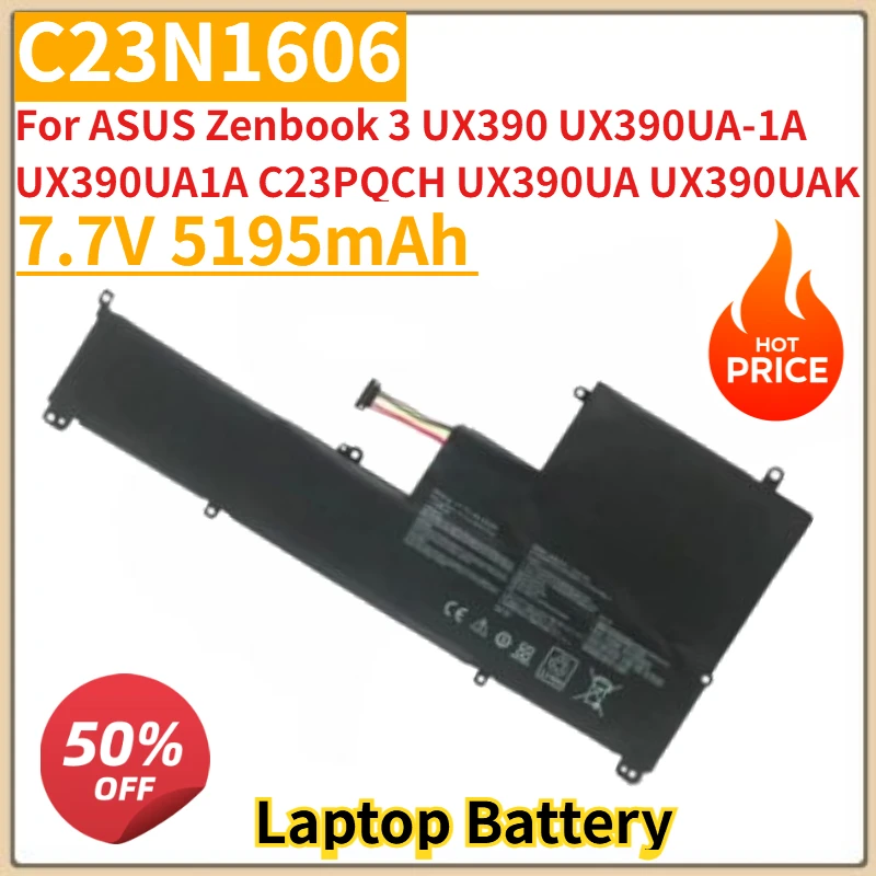 

New High Quality C23N1606 7.7V 5195mAh Laptop Battery For ASUS Zenbook 3 UX390 UX390UA-1A UX390UA1A C23PQCH UX390UA UX390UAK