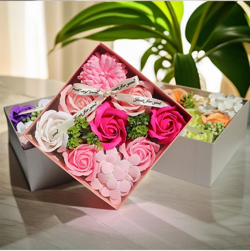 

Creative Artificial Soap Flower Rose Flower Head Decor Flower Box Essential Wedding Bouquet Valentine'S Day Holding Flower Gifts