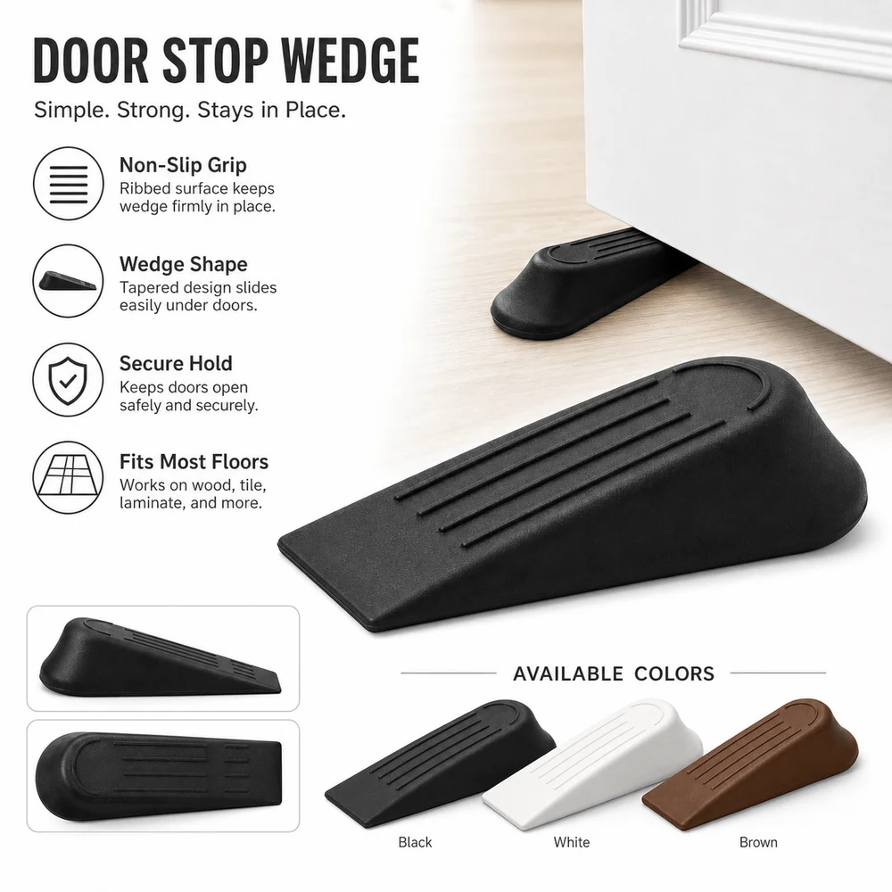 New Plastic Door Stop Wedges Non-Slip Base Wedge Shape Door Blocks Compact Size Buffers Door Holder Office Doors