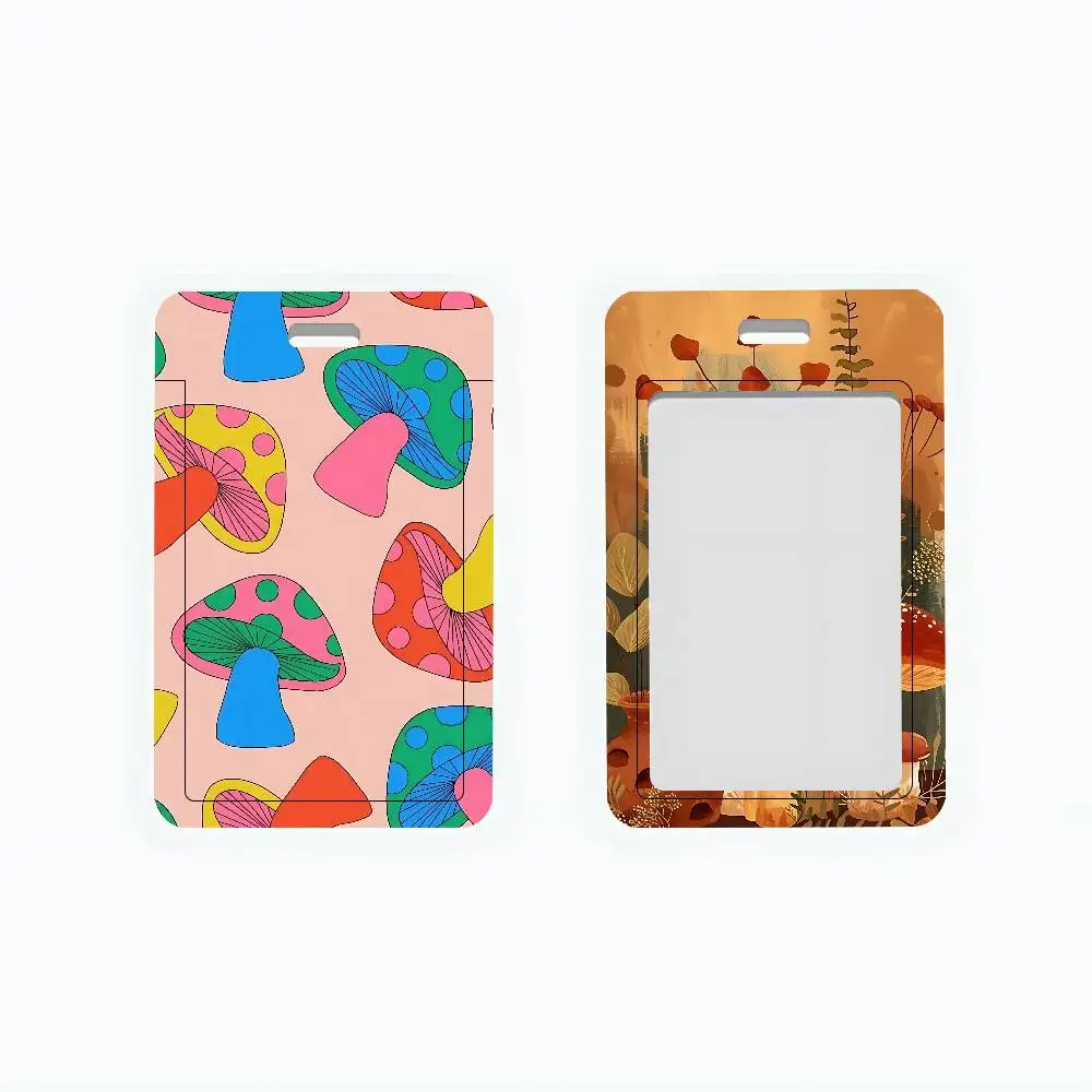 

Colorful Mushroom Clear ID Card Holder Lanyard Neck Strap Badge Case Door Credit Card Protector Daily Gift