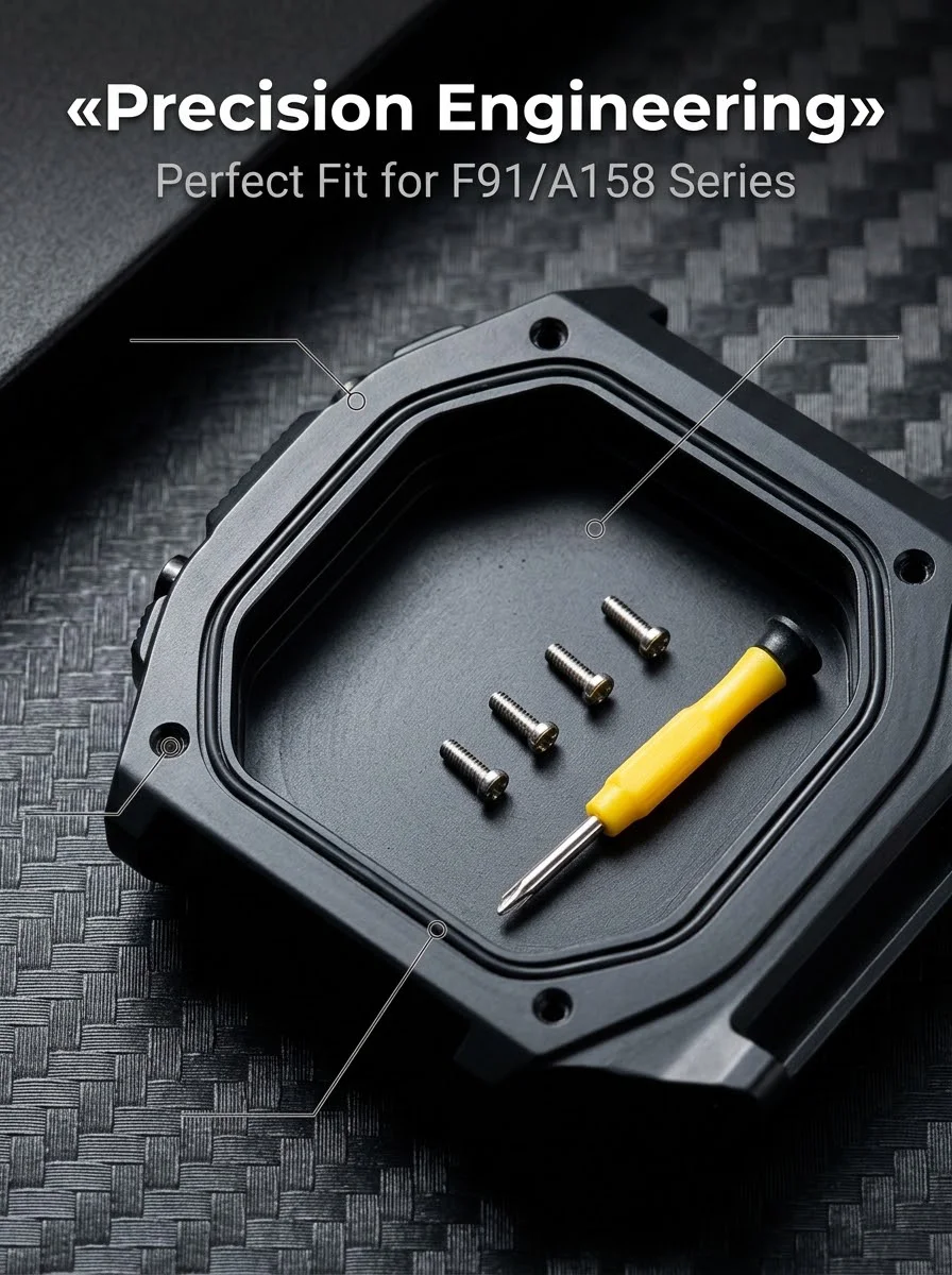 Royale Ultra Mod für CASIO F-91/A158/A159 Uhrengehäuse 316L Edelstahl K1 Mineral Poliert Gebürstetes Mattes Gehäuse Sunray Zifferblatt-Set – Detail 4
