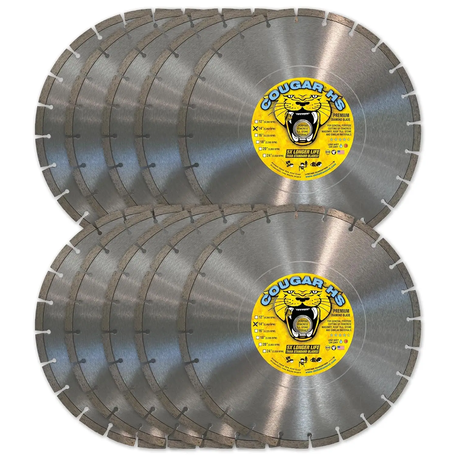 

14 Inch 10-Pack Segmented Diamond Saw Blade, Premium, General Purpose Cutting Concrete, Block, Paver, Brick, Wet/Dry