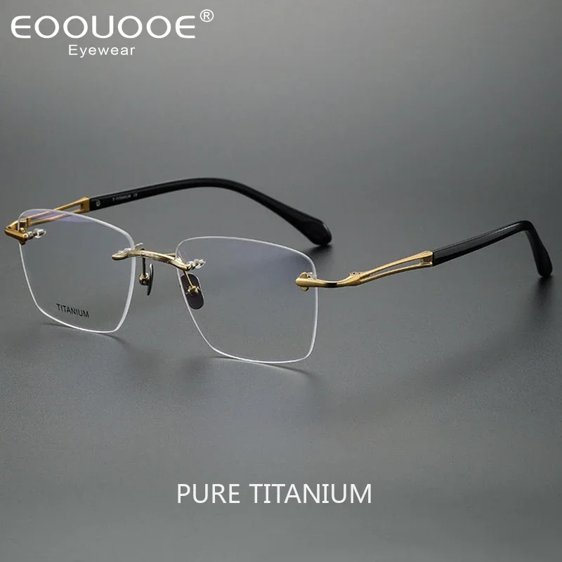 Pure Titanium High Quality Men Rimless Glasses With Diopter Optical Myopia Prescription Eyeglasses Photochromic Progressive Lens