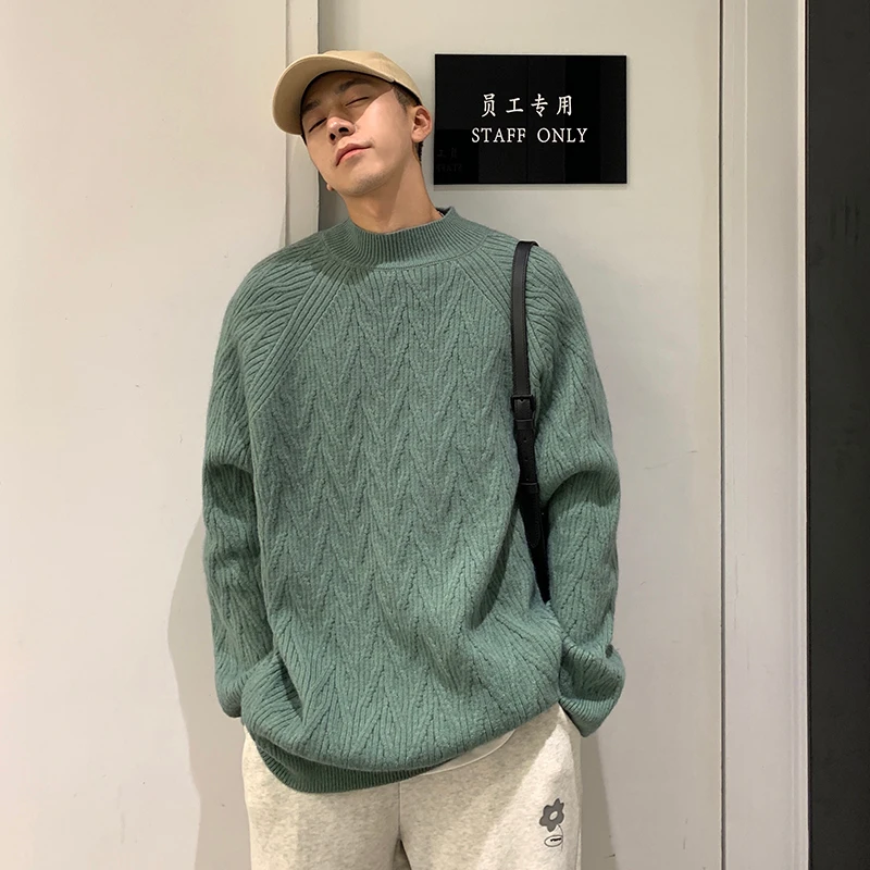 

Мужской осенне-зимний теплый пуловер, свободный Однотонный свитер с ложным воротником, модель A404, 2022