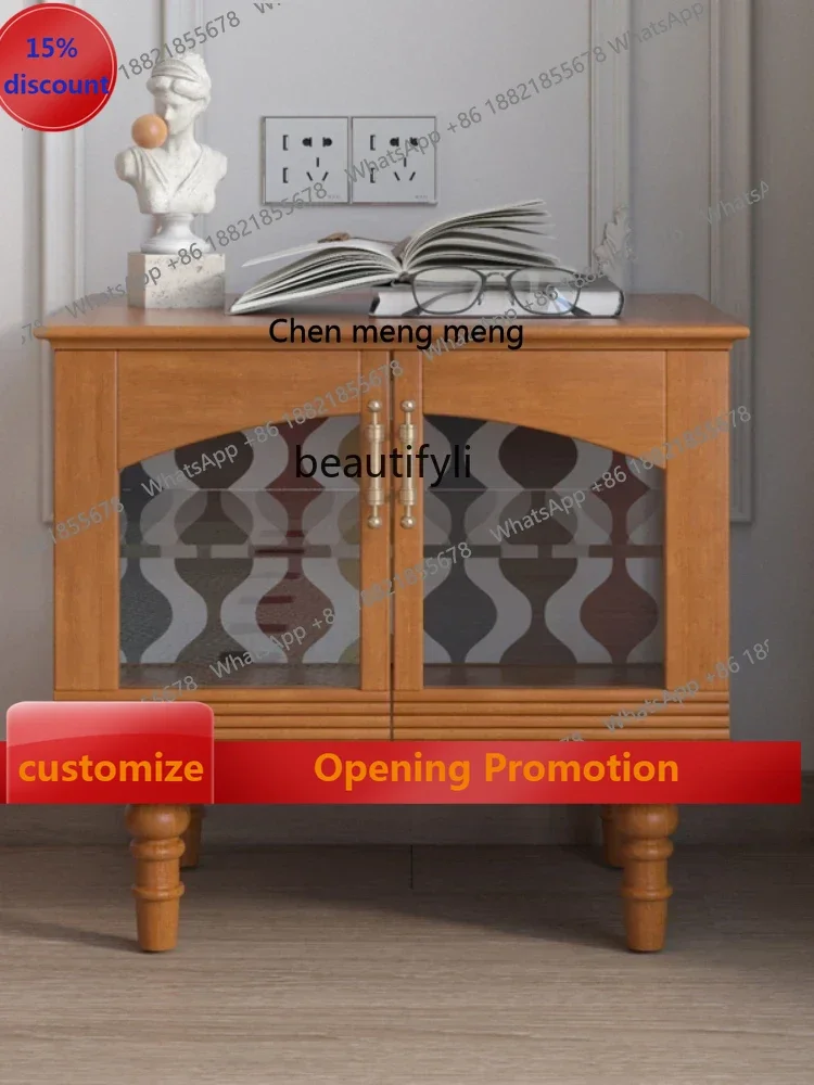 

ss7304 French Retro Black Bedside Table Bedroom Solid Wood Bedside Cabinet Storage Cabinet Bedside Locker