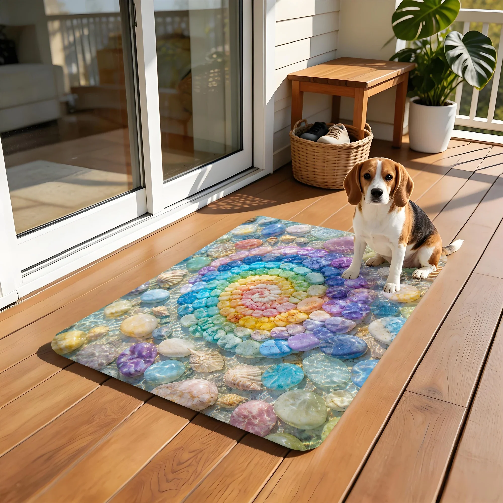 Bathroom use absorbent quick drying floor carpet home decoration flannel anti slip shower carpet pebble theme