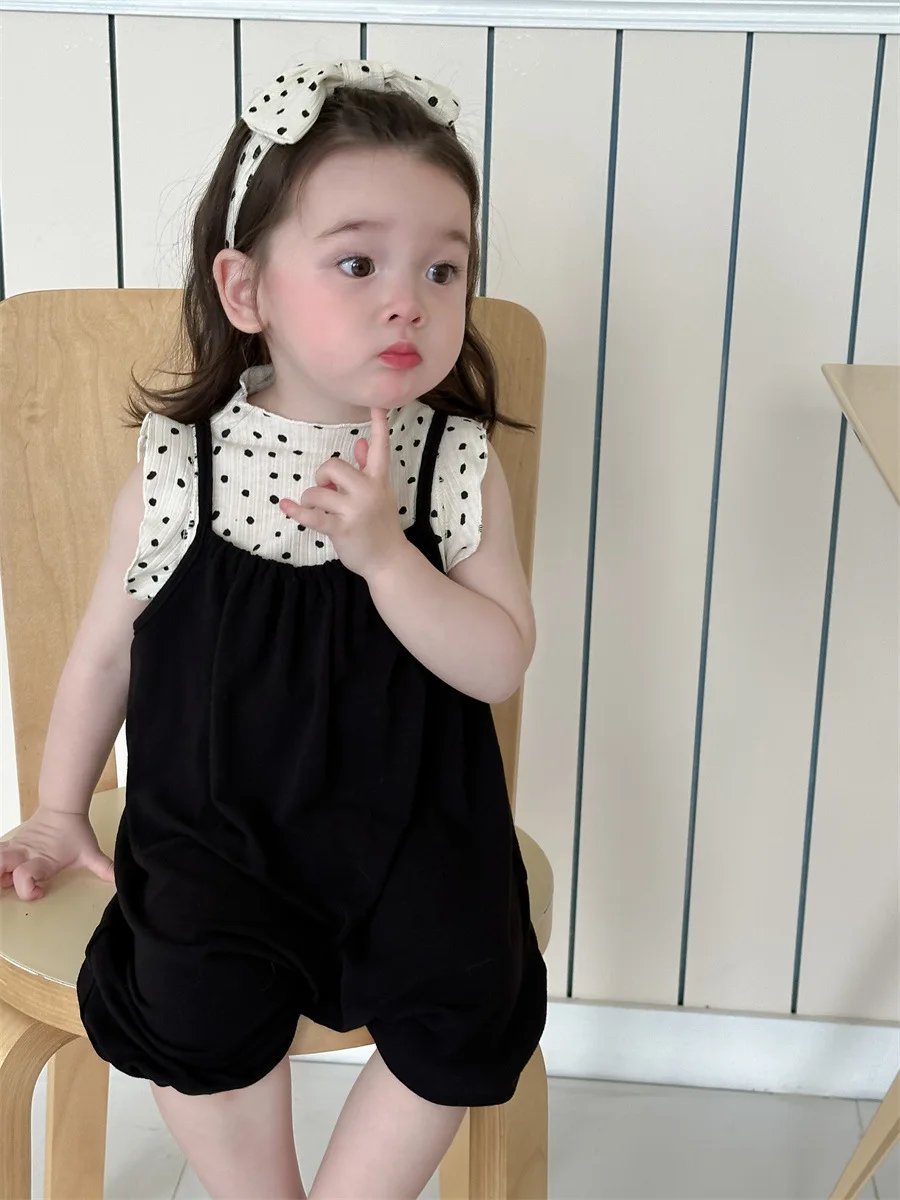 2024 Summer New Baby Girl Sleeveless Sling Romper Cotton Toddler Girl Cute Solid Jumpsuit Newborn Infant Thin Casual Overalls