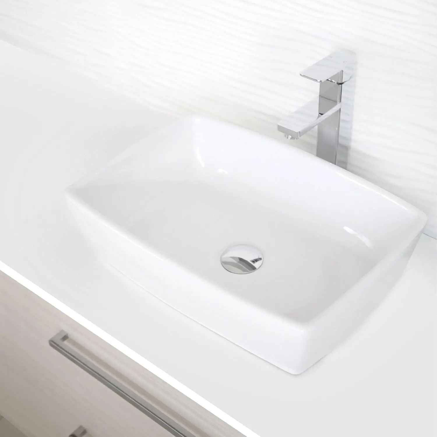 

Stylish 19 Inch White Rectangular Ceramic Vessel Bathroom Sink 18.5 X 13.75 5.37 Rectangle Porcelain