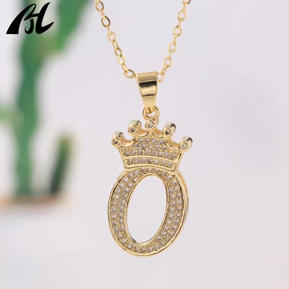 26 Letters A-Z Alphabet Iced Out Crown Gold Plated Hip Hop Initial Pendant Necklace