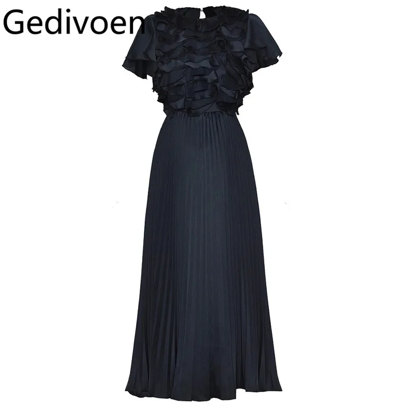 فستان Gedivoen للربيع/الصيف برقبة دائرية وأكمام قصيرة مزين بطيات وحزام خصر مكشكش على طراز الأميرة #2