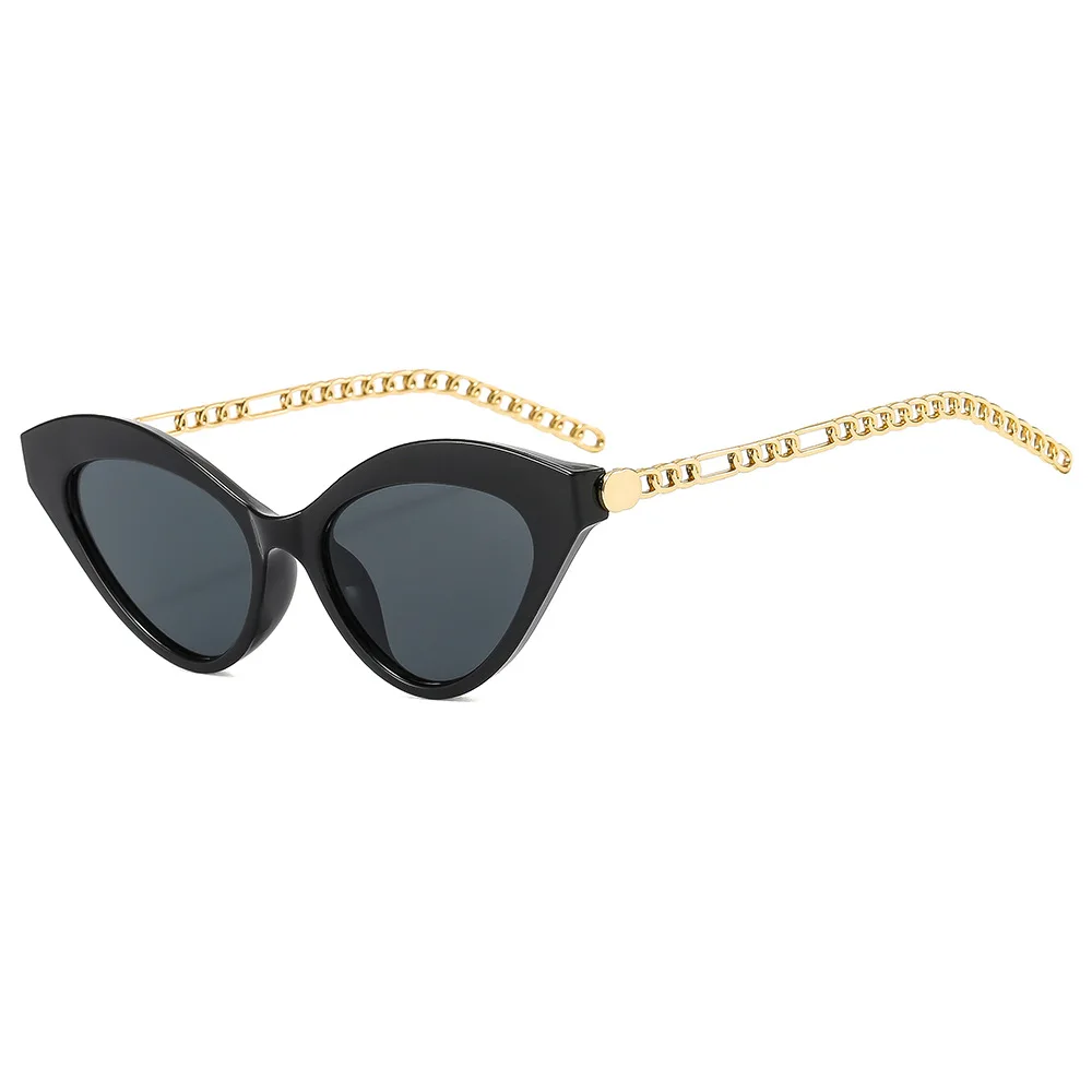 Trend Retro Small Frame Sun Protection Glasses Metal Chain Eyeglass Legs Triangular Cat Eye Sunglasses Ultra Light Glasses очки