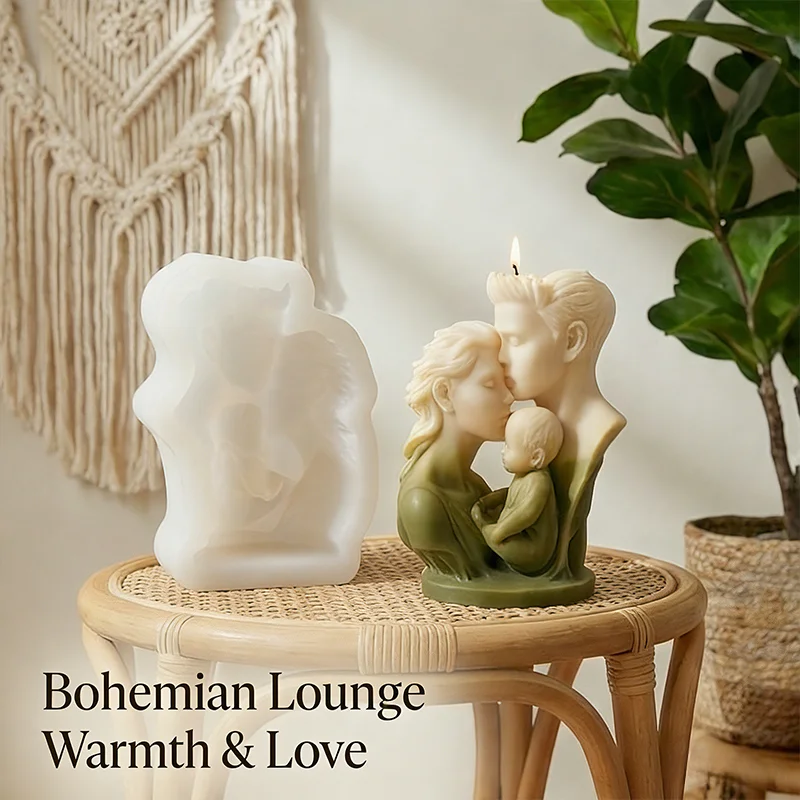 

Family Kiss Couple And Baby Relief Silicone Candle Molds, Easy Demold, Flexible Mold For DIY Wax Candles And Keepsake Gifts