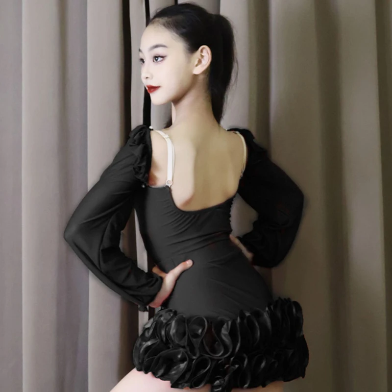 ชุดแข่งขันเต้นรำบอลรูมสำหรับเด็ก ชุดแสดงเต้นละตินสำหรับเด็กผู้หญิง แขนพอง ชุดเต้นละติน รุ่น SL14148