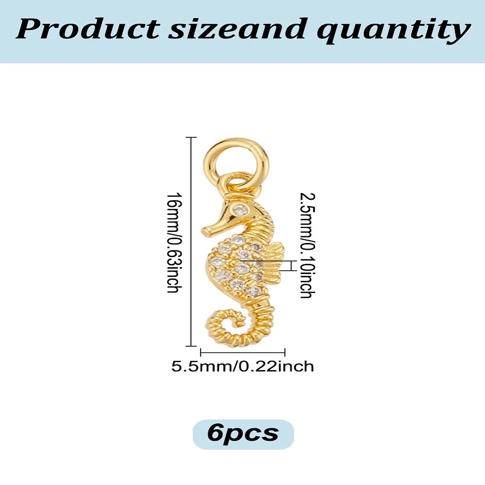 1 مجموعة 6 قطعة النحاس مايكرو تمهيد زركون المعلقات مع الانتقال الدائري حصان البحر 16x5.5x2.5 مللي متر ثقب: 3.2 مللي متر