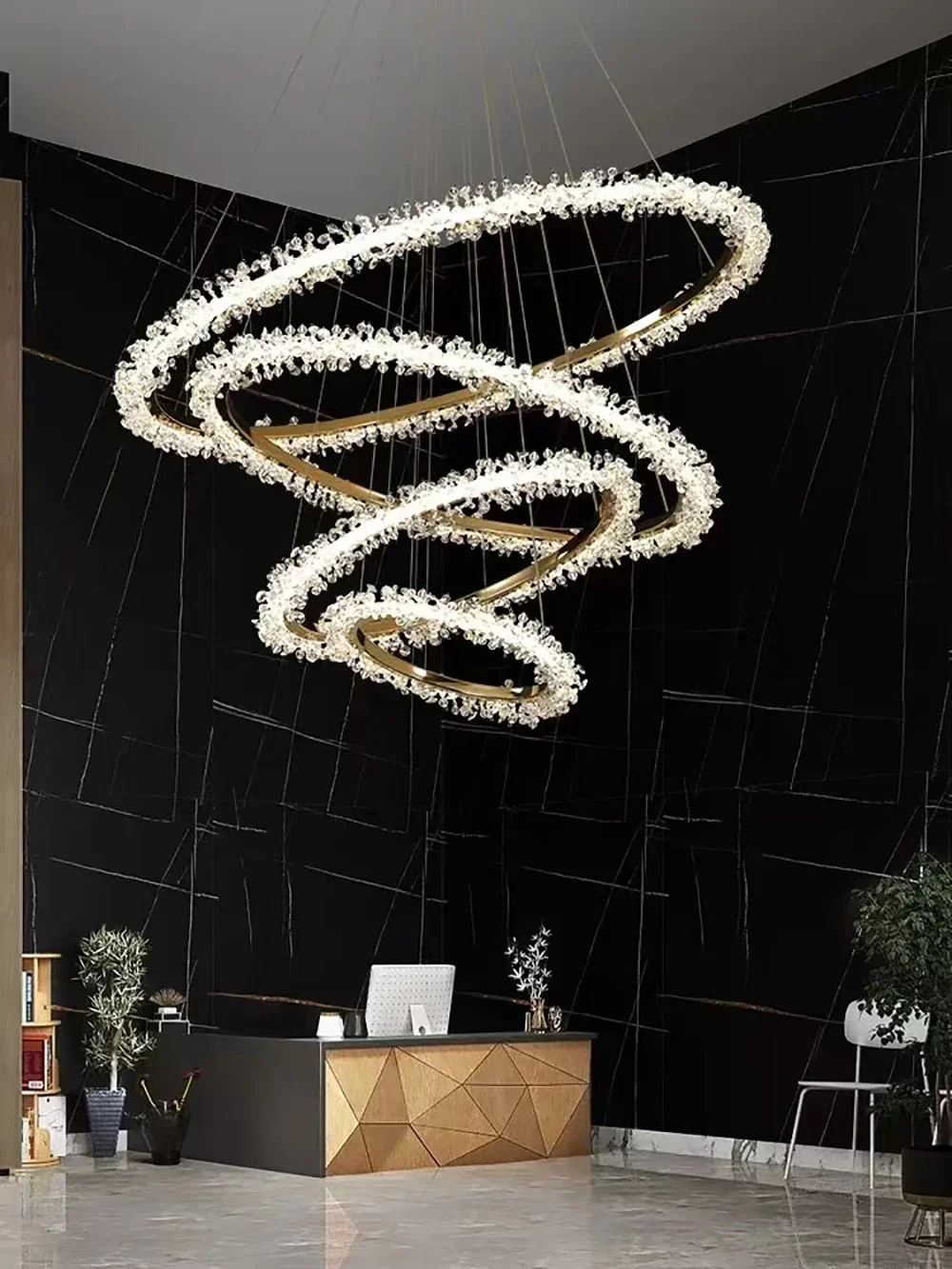 

Modern Luxury Crystal Pendant Lamp Designer Dimmable Circular LED Chandeliers For Living Room Dining Room Bedroom Lustre Fixture