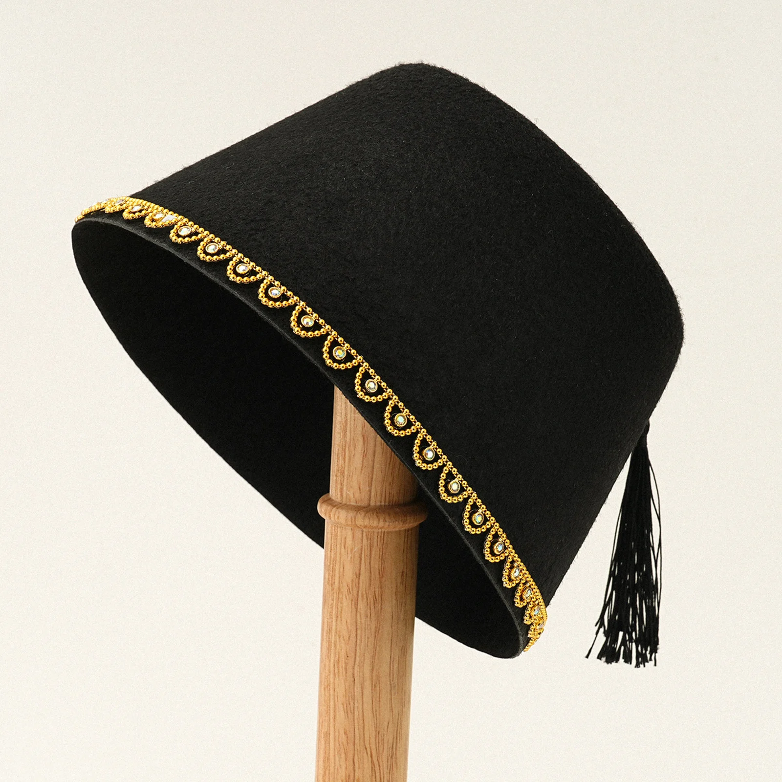 Turkish Hat Headwear with Gold Trim Breathable Tassels Tarboosh Fez Hat Moroccan Hat for Halloween Cosplay Costume Accessories view 6