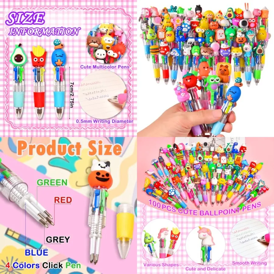 

Mini Multicolor Pens in One 4-in-1, Cute Pens Bulk for Party Favors and Birthdays, Delightful Ballpoint Pen Gifts Classroom Stu