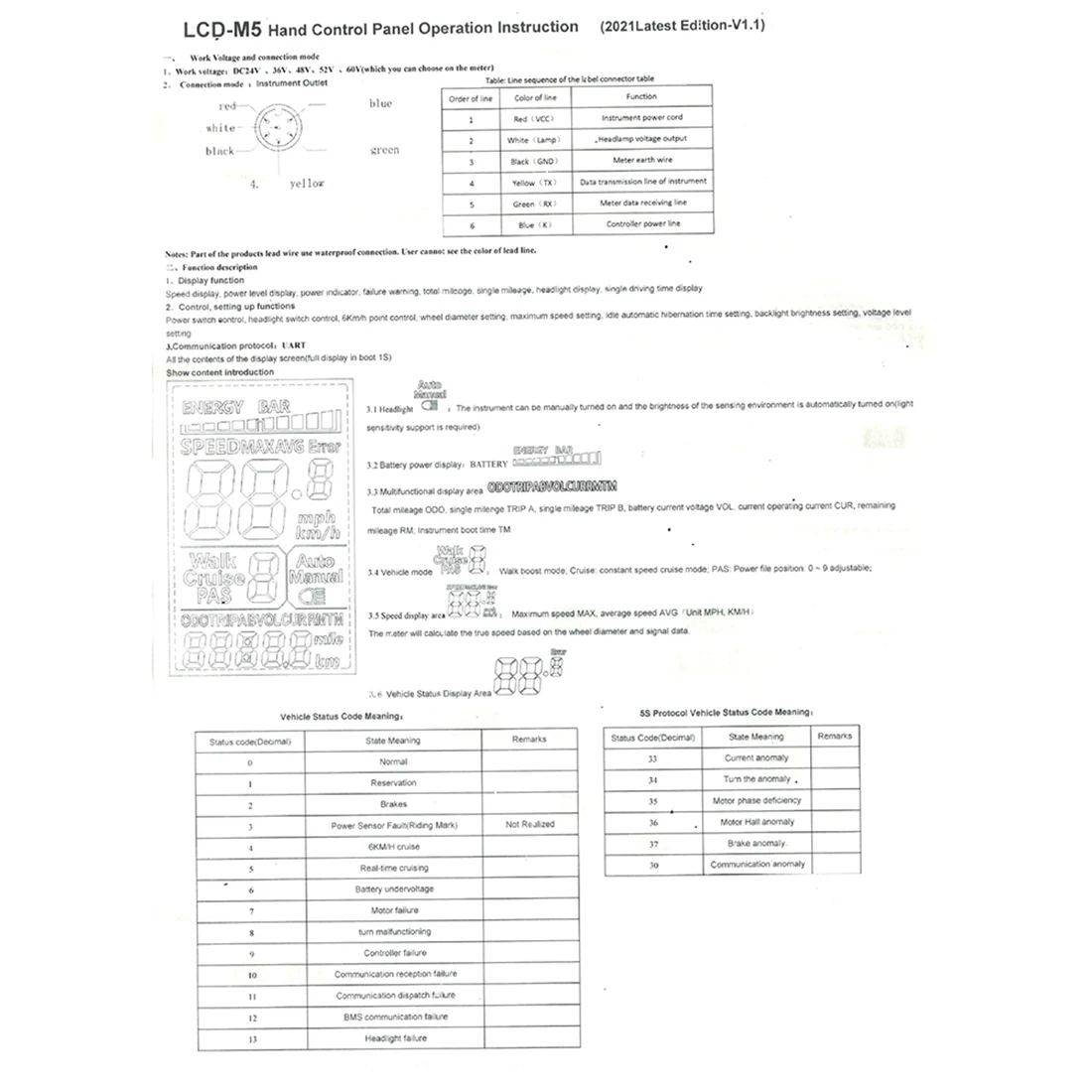 36-60V Plastic Electric LCD M5 Display Meter Display Smart KT Bicycle Modification Motor Bicycle Parts HOT
