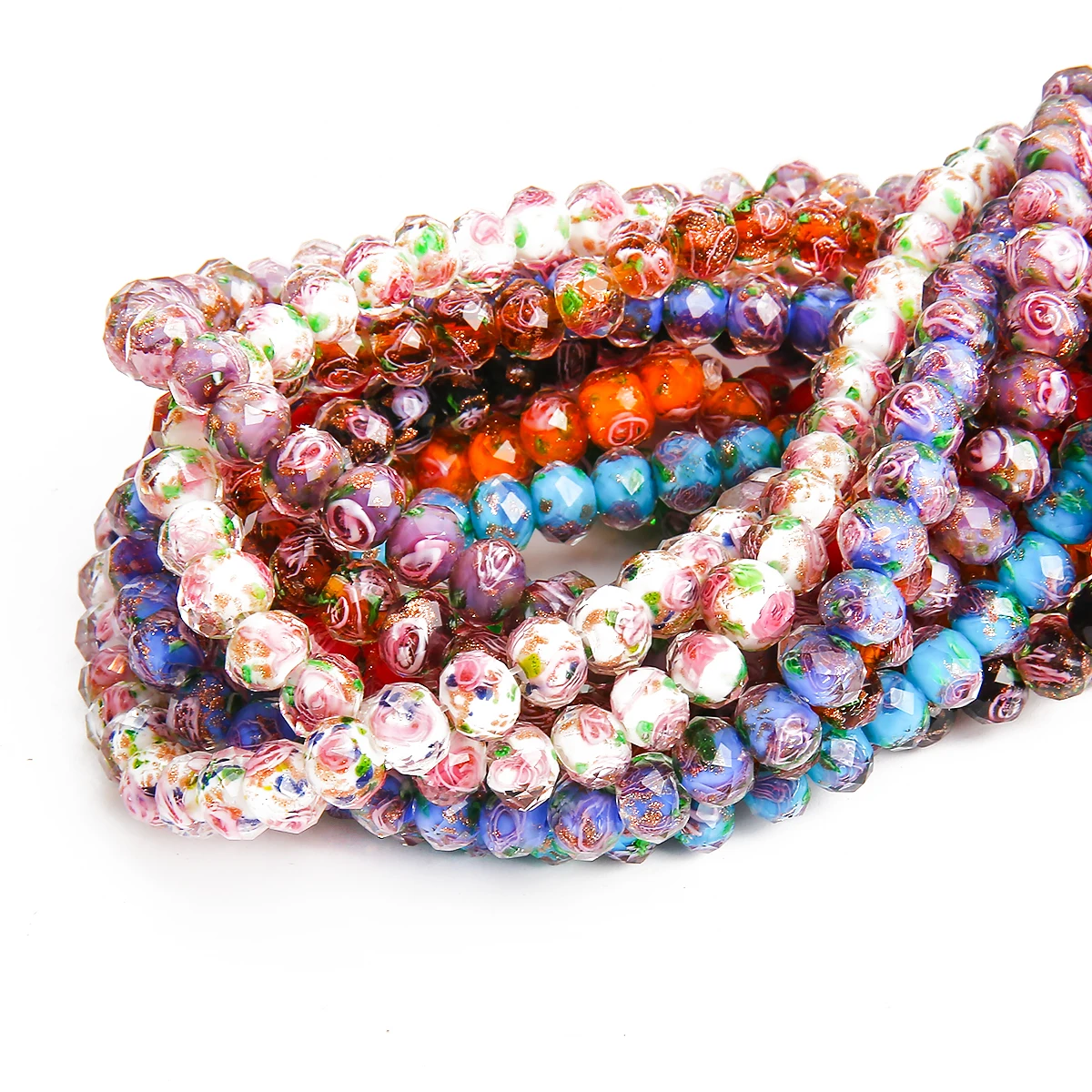 10pcs 8/10/12mm Lampwork Abacus Beads Colorful Faceted Flowers Glass Round Loose Beads For Jewelry Making DIY Bracelets Earrings