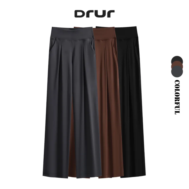 DRUR Pantaloni da yoga da donna in vita elastica con tasca posteriore Pantaloni a gamba larga primavera autunno Pantaloni sportivi casual larghi elasticizzati Streetwear
