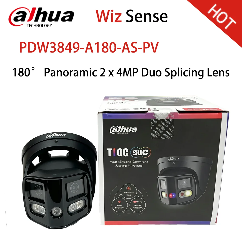 Dahua PDW3849-A180-AS-PV 180° Wide Angle Camera 4K Smart Red & Blue Light Warning Security CCTV Two-way Audio Black Cam SMD 4.0