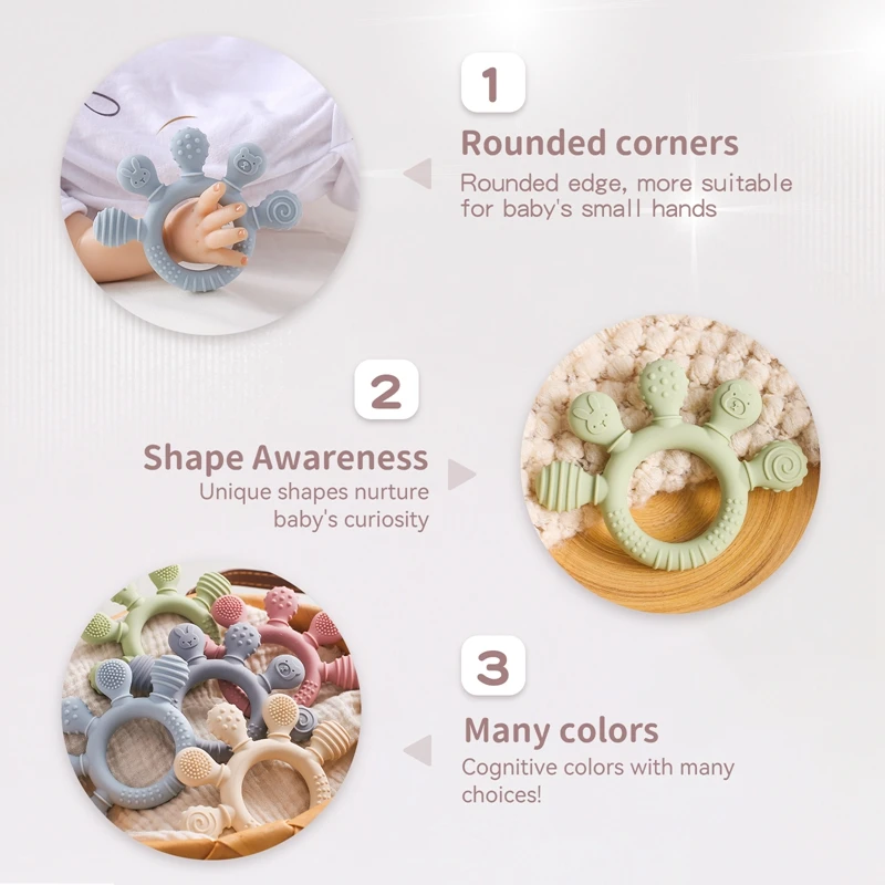 Silicone Teether BPA Free Hand Shape Teething Toy Baby Touch Sensory Teether Wooden Teether Ring Sensory Toy Gift For Newbaby