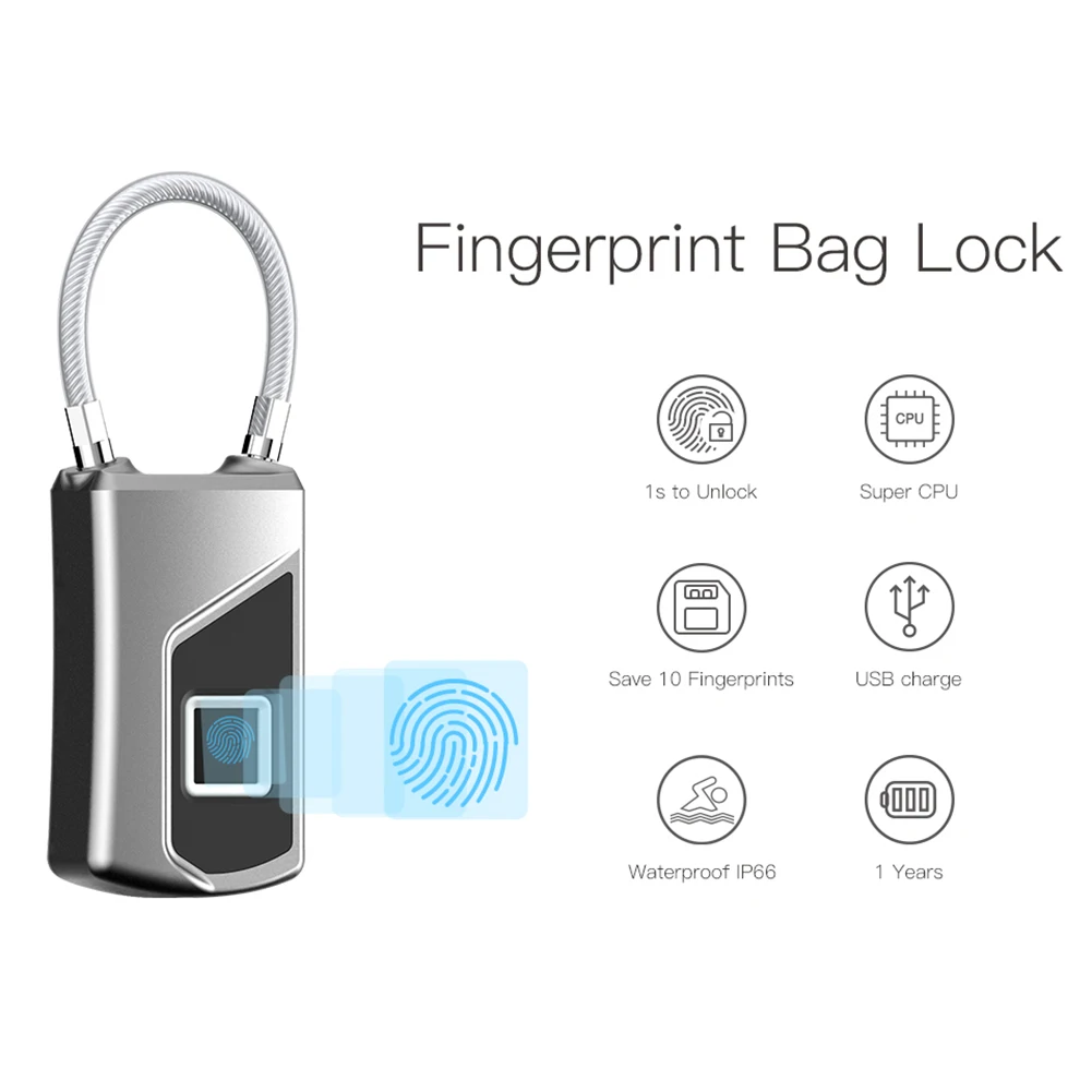 

2023 NEW Electronic Padlock Fingerprint Lock USB Rechargeable Smart Keyless Security Locker Home Luggage Dormitory Door Lock