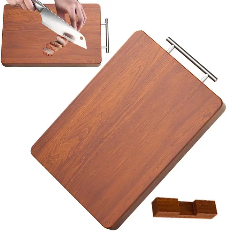 Wood Chopping Boards Thick Butcher Block Anti-slip Board With Stainless Steel Hangers And Stand For Meat Cheese Board Vegetables