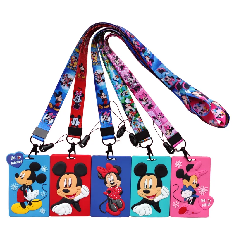 

Silica Gel Minnie Mickey Women's ID Card Holder Pretty Neck Strap Lanyards Name Badge Holder Card Cover