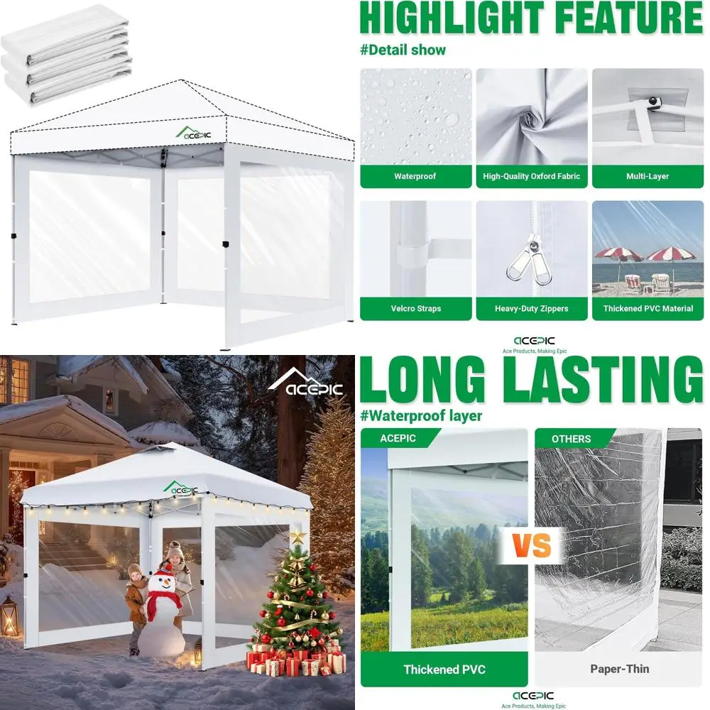 

10x10 Pop Up Tent Clear Sidewalls, Transparent PVC Curtains with Zipper & Velcro, 3-Pack White