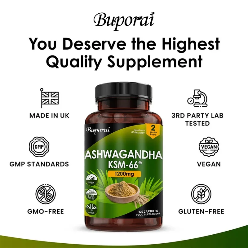 Ashwagandha KSM-66 1200 mg - Soutient la santé du système immunitaire, aide à soulager le stress, améliore l'humeur et augmente l'énergie, sans OGM