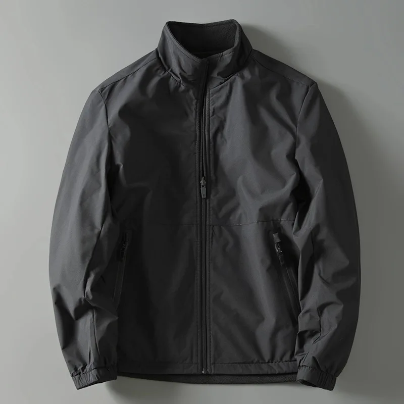 

Jacket for Men Autumn and Winter Outdoor Stand-up Collar Fleece-lined Warm Casual Coat