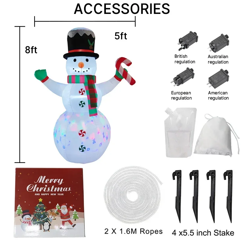 7.8FT Christmas Decorations Inflatable Snowman Candy Cane Toys Home Yard Ornaments with LED Decor Christmas Lighte Decor Toy