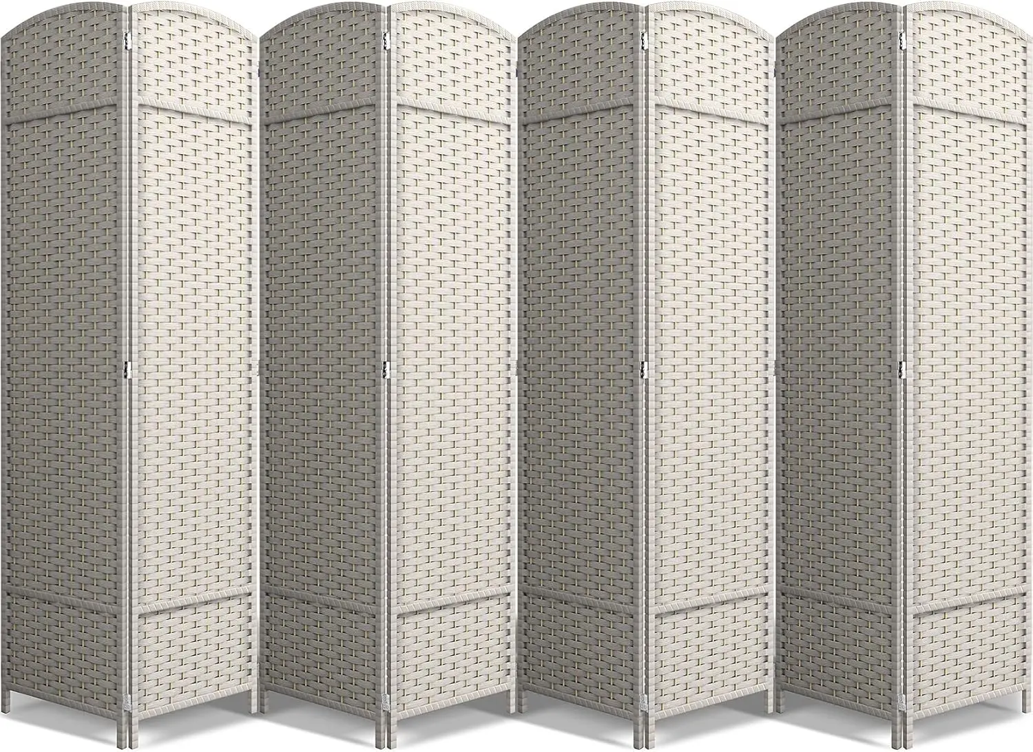 8 Panel Room Divider 6 ft. Tall - Privacy Screen, Extra Wide Double Hinged Panels, Mesh Hand-Woven Design, Partition Room Divide