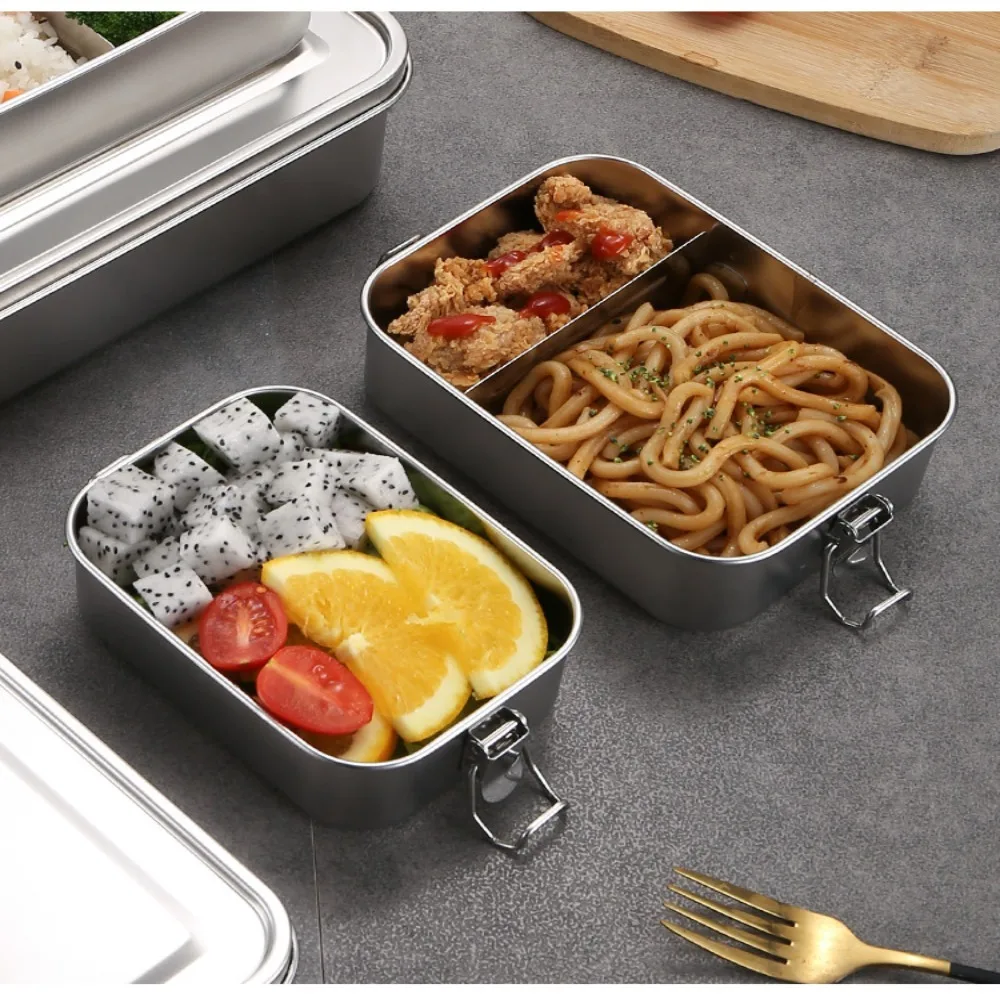 Stainless Steel Square Lunch Box Sealed Insulation Bento Box Student Lunch Box Canteen Large Capacity Compartment Lunch Box