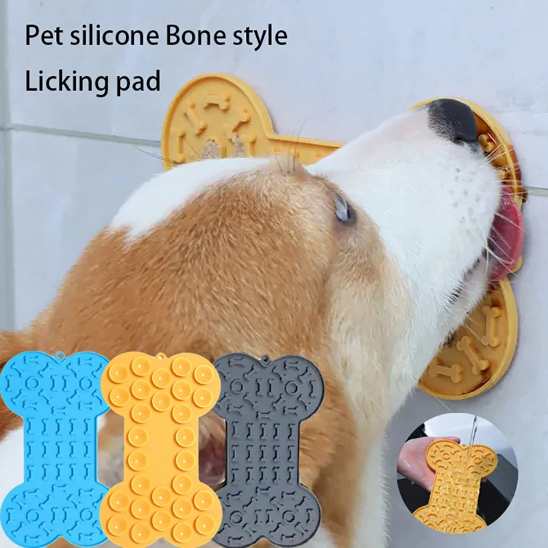 Lick Pad Pet Slower Feeder Bone Shape Licky Mat for Puppy Kitten Silicone Food Dispenser Dogs cats Peanut Butter Feeding Lickmat