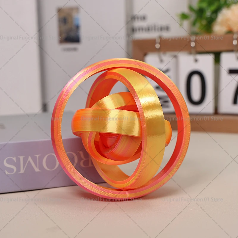 3D-gedruckter Rotationskugel, 7-Ring, O-förmig, universelles Fingerspitzen-Gyroskop, Schwerkraft-Rotation, Fidget-Spinner, sensorisches Spielzeug für Kinder