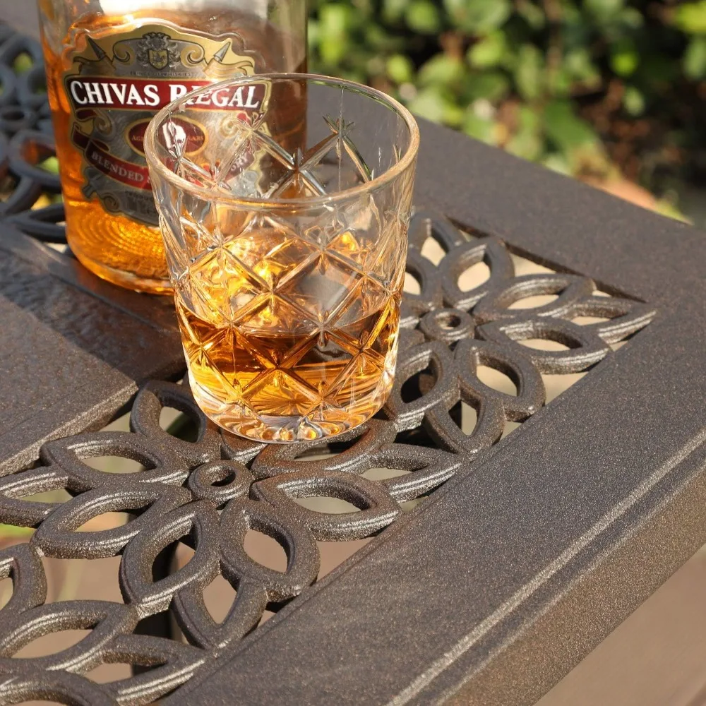 Patio Coffee Table Rectangle, Modern Outdoor Cast Aluminum Coffee Table 38.6 L x 23.0 W x 18.9 H, Brown