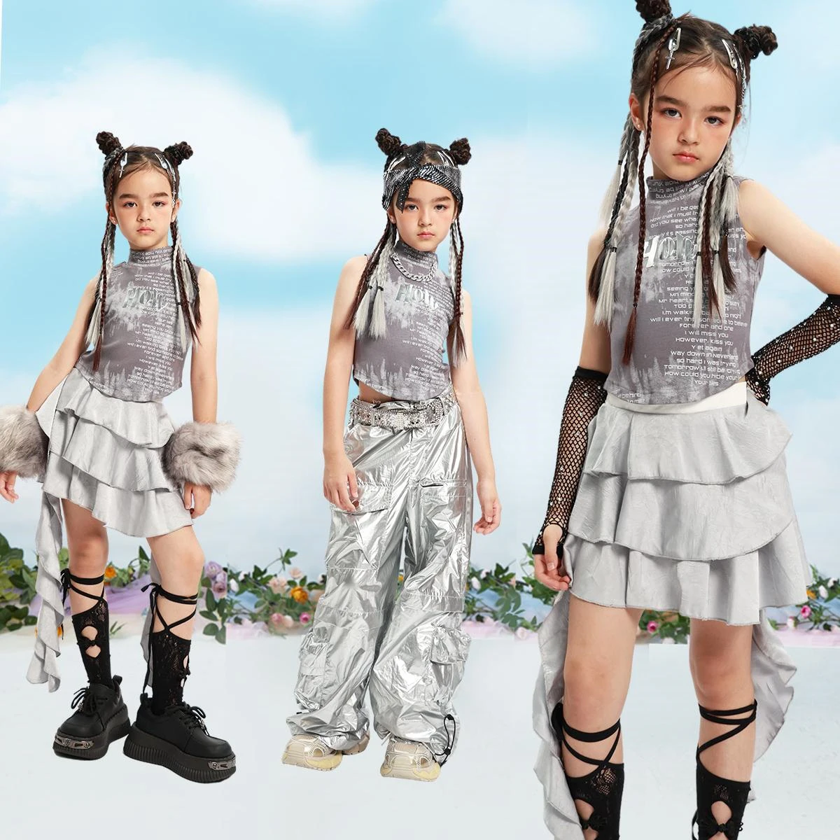 

Fashion Kids Group Kpop Outfit Girls Jazz Dance Costume Kids Hip Hop Clothing Children Street Dance Suits Stage Rave Wear XS9539